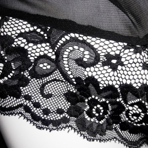 Black Sheer Mesh Lace Halter Lace Up Bodysuit - Picture 4 of 4